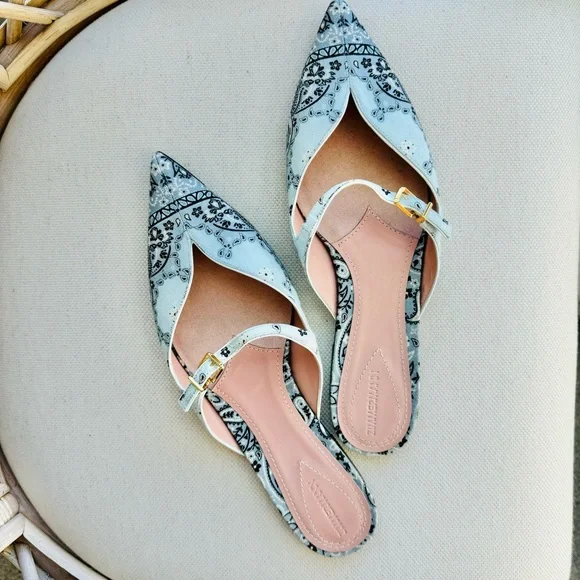 NEW $875 Zimmerman Aura Linen Leather Blue Paisley-Print Pointed Toe Mules 8.5 - Picture 16 of 16